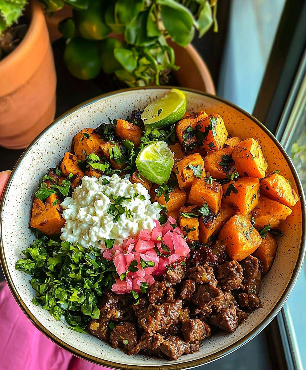 Beef sweet potato protein bowl